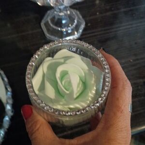 Elegant Mint Green Rose Candle Holder